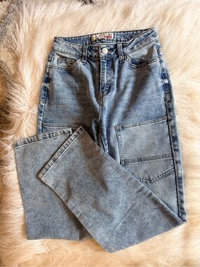 Love Culture Light Blue Straight Leg Utility Jeans